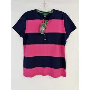Lauren Ralph Lauren Active Women's Short Sleeve Striped Polo Top‎ Shirt Size PL